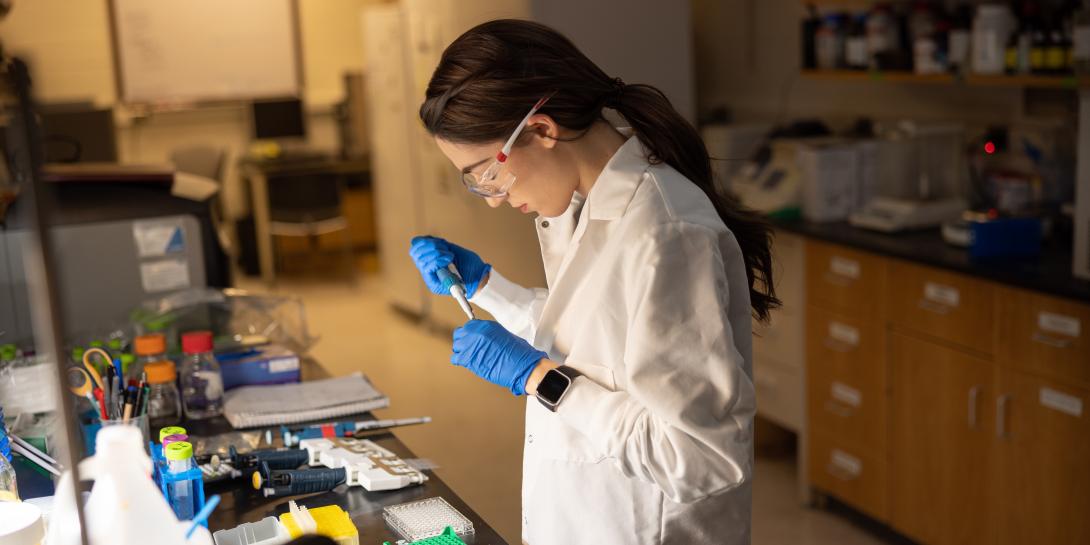 Lehigh chemistry graduate student in lab