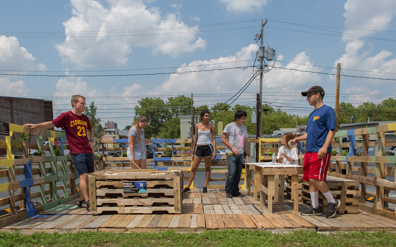 Environmental Policy students build parklet.